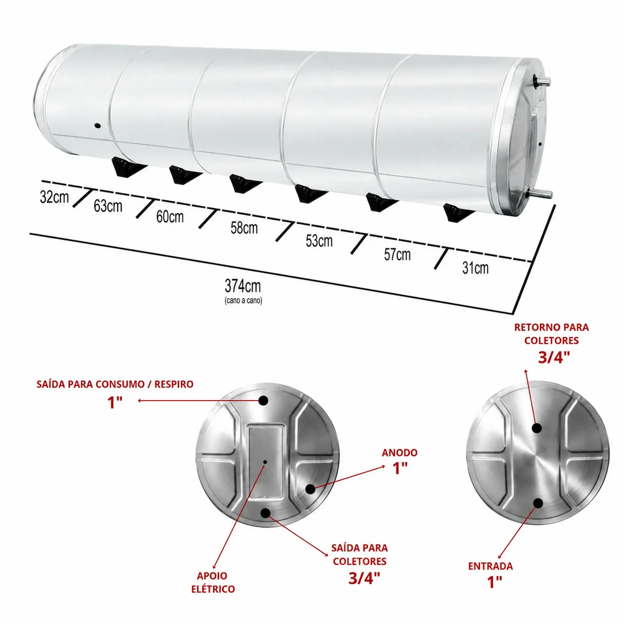 Boiler 1020L Alta Pressão em Aço Inox 316 com Ânodo de Sacrifício D68 - Imagem 6