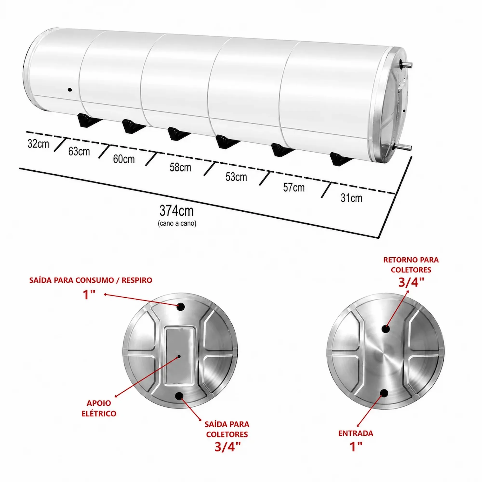 Boiler 1020L Baixa Pressão Inox 304 Aquecimento Elétrico e Solar D68 - Imagem 5