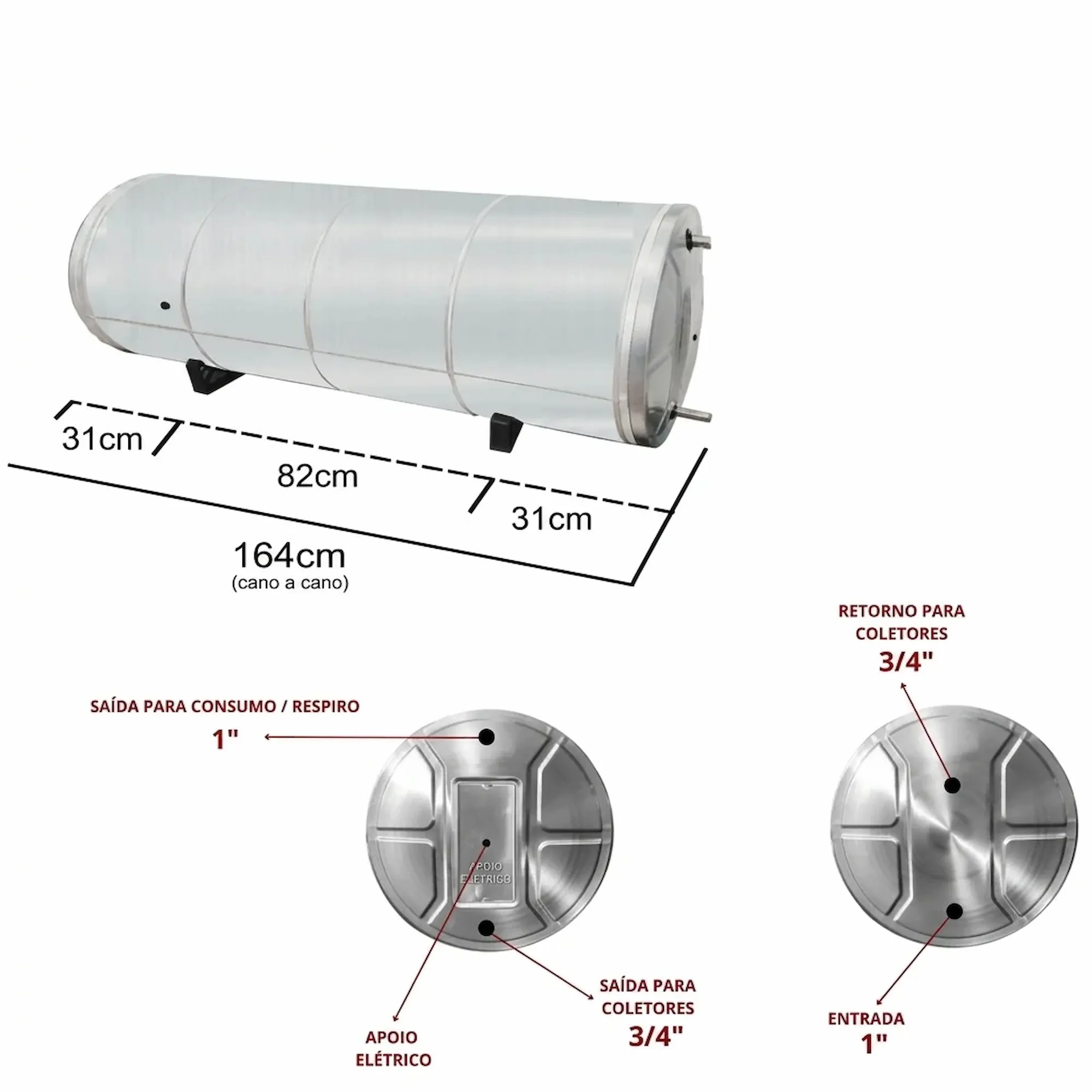 Boiler 400L Baixa Pressão Inox 304 para Aquecimento Elétrico e Solar - Imagem 4