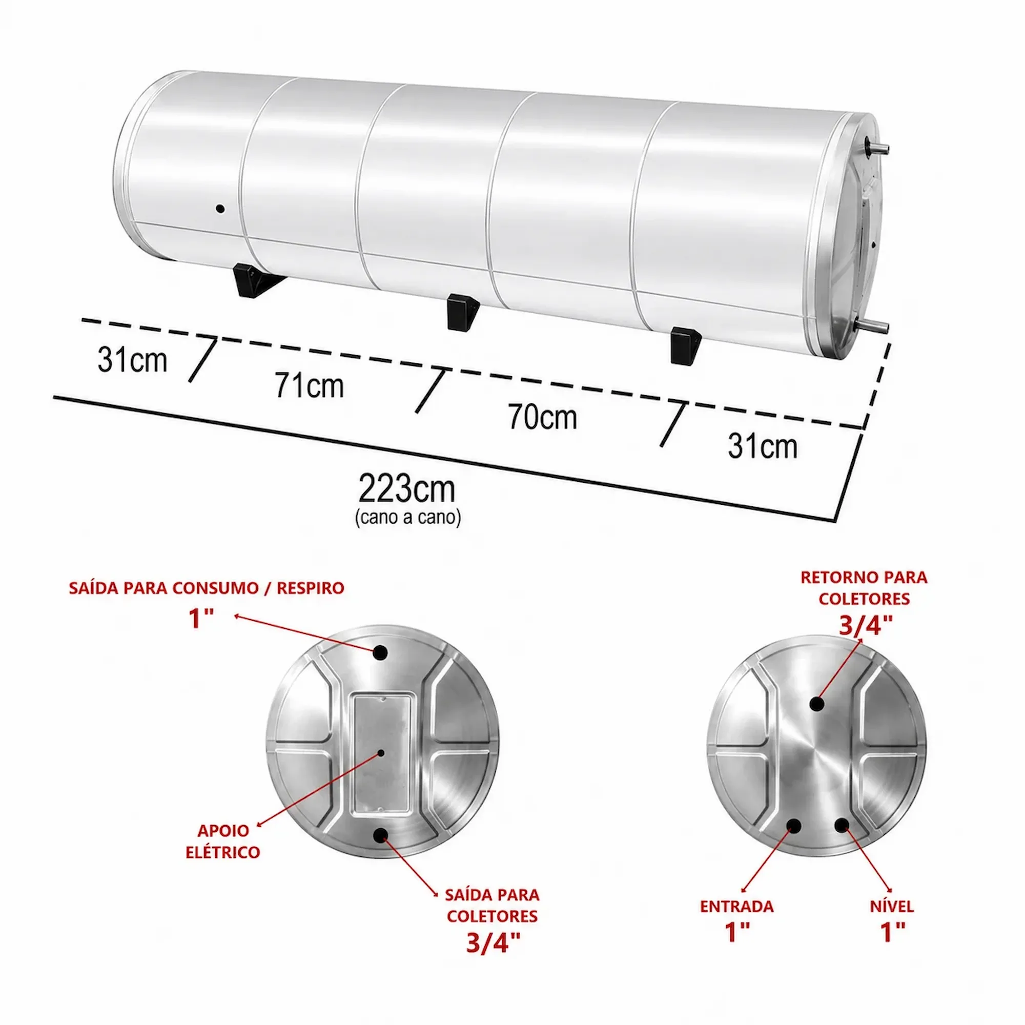 Boiler 600L Inox 304 Baixa Pressão De Nível Aquecimento Elétrico e Solar - Imagem 5
