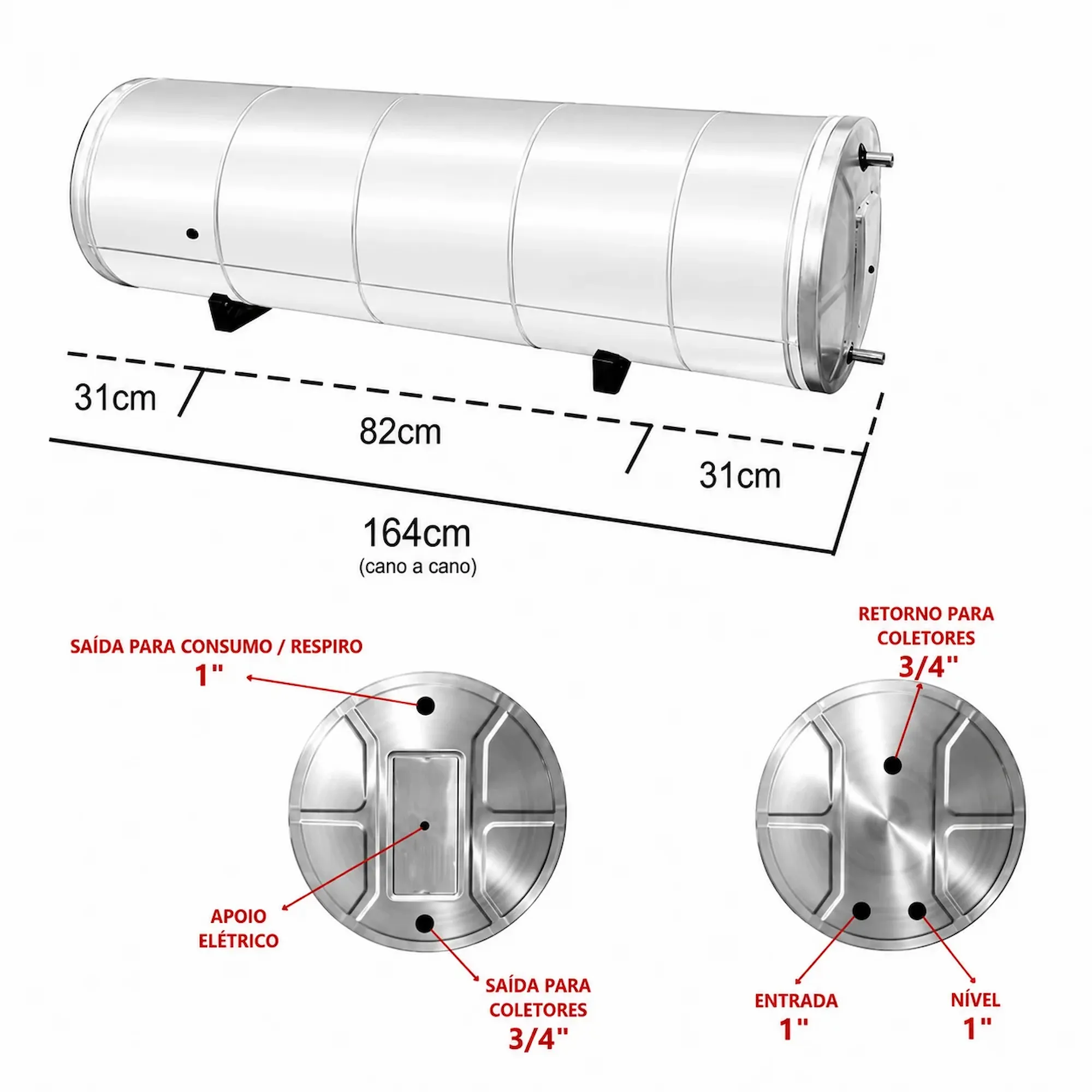 Boiler 400L Inox 304 Baixa Pressão De Nível Aquecimento Elétrico e Solar - Imagem 5