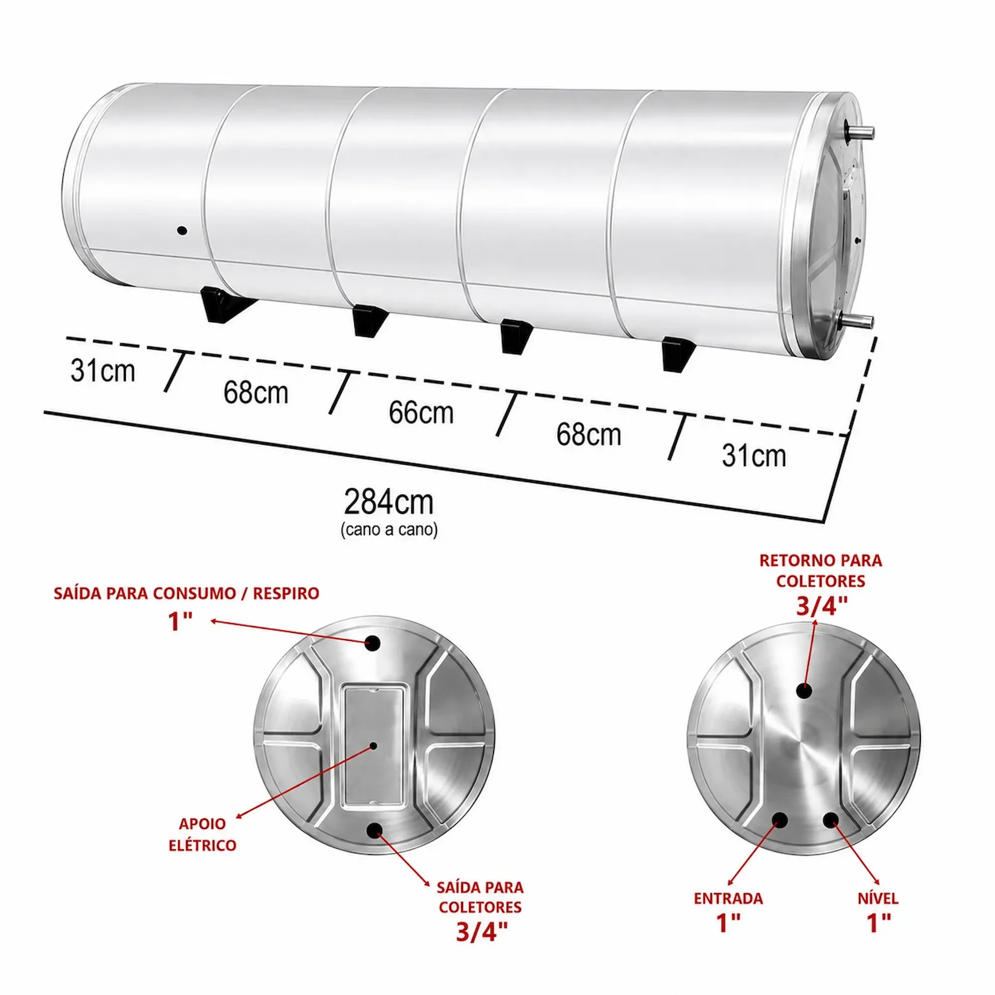 Boiler 800L Inox 304 Baixa Pressão De Nível Aquecimento Elétrico e Solar D68 - Imagem 5