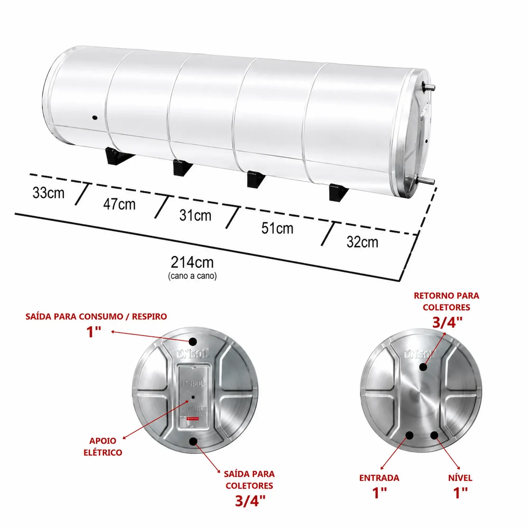 Boiler 800L Inox 304 Baixa Pressão De Nível Aquecimento Elétrico e Solar D81 - Imagem 5