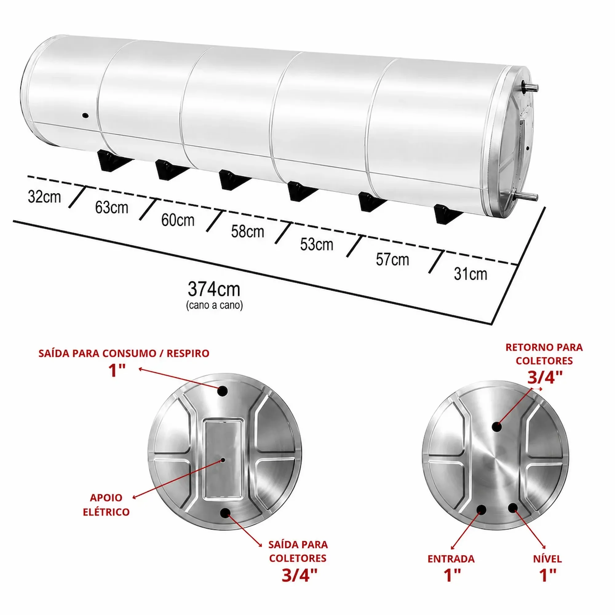 Boiler 1020L Inox 304 Baixa Pressão De Nível Aquecimento Elétrico e Solar D68 - Imagem 5