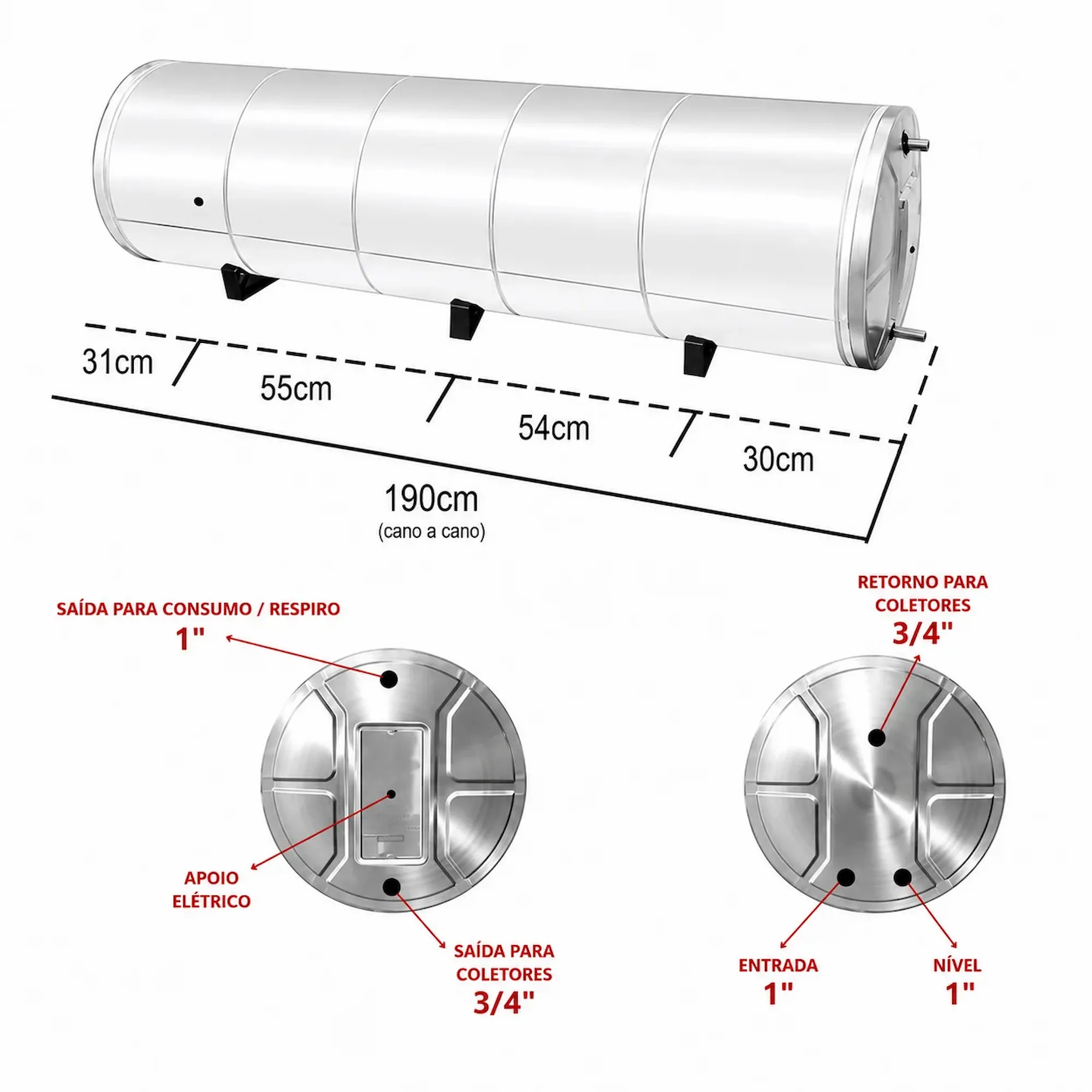 Boiler 500L Inox 304 Baixa Pressão De Nível Aquecimento Elétrico e Solar - Imagem 5