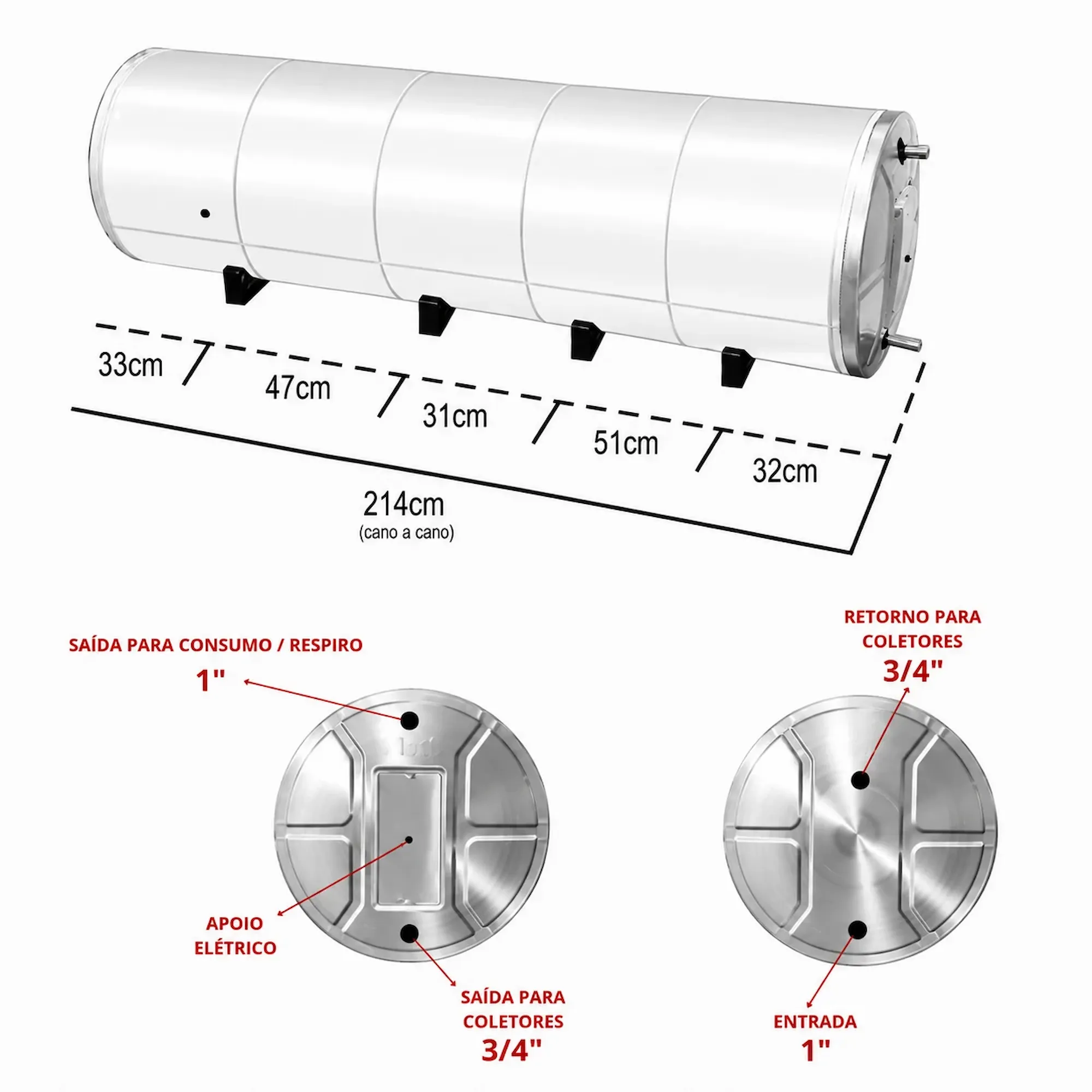 Boiler 800L Baixa Pressão Inox 304 Aquecimento Elétrico e Solar D81 - Imagem 5
